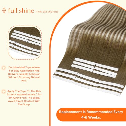 Image of Full Shine Wide Tape in Extensions, Ash Brown Beige Blonde 18 Inch | 75g 15 PCS, Invisible Remy Tape Ins Human Hair Extensions, 8cm Weft, Added Fullness, Straight Finish, Occasion Styling