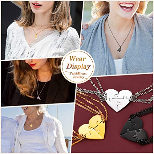 FaithHeart BFF Puzzle Stitching Necklace 2/3/4/5/6/7/8 Pcs Stainless Steel Personalized Name Heart Pendants Family Love Jewelry Free Engrave Friendship Forever Necklaces Set with Delicate Packaging4