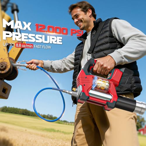 Image of Ecarke Cordless Grease Gun Compatible with Milwaukee 18V Battery (Tool Only), 3‑Speed Adjustable Flow, 12,000 PSI Max, 39 inch Hose, Works with Bulk & Cartridge Grease, for Farm /Truck /Construction