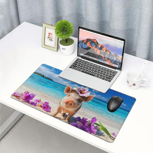 Image of Beach Pig Flower Extended Gaming Mouse Pad, with Stitched Edges Large Mouse Pad Desk Protector, Rubber Base Mousepad Keyboard Mouses Mat for Work Game Office Home- 32 inch X 12 inch Inch,E664