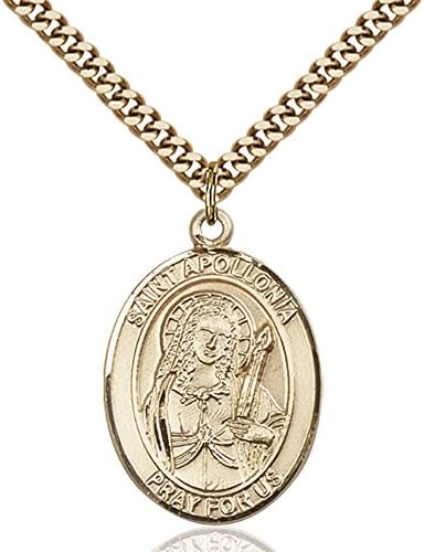 Bonyak Jewelry Saint Medal Collection Custom Engraved Gold Filled St. Apollonia Pendant 1 x 3/4 inches with Heavy Curb Chain