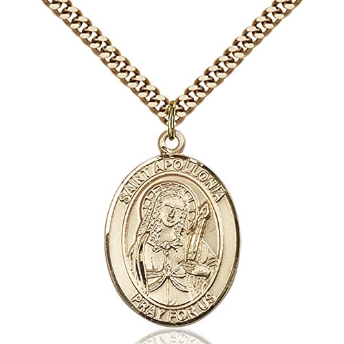 Bonyak Jewelry Saint Medal Collection Custom Engraved Gold Filled St. Apollonia Pendant 1 X 3/4 Inches With Heavy Curb Chain #TOP1