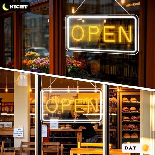 LED Open Sign for Business, 16" x 9" USB Powered Neon Open Sign with Bright White Border & Warm Yellow Letters, Hanging Open Light Sign for Storefront Window, Coffee Shop, Restaurant, Salon, Bar, Retail Store by Generic - Used condition - Image 3