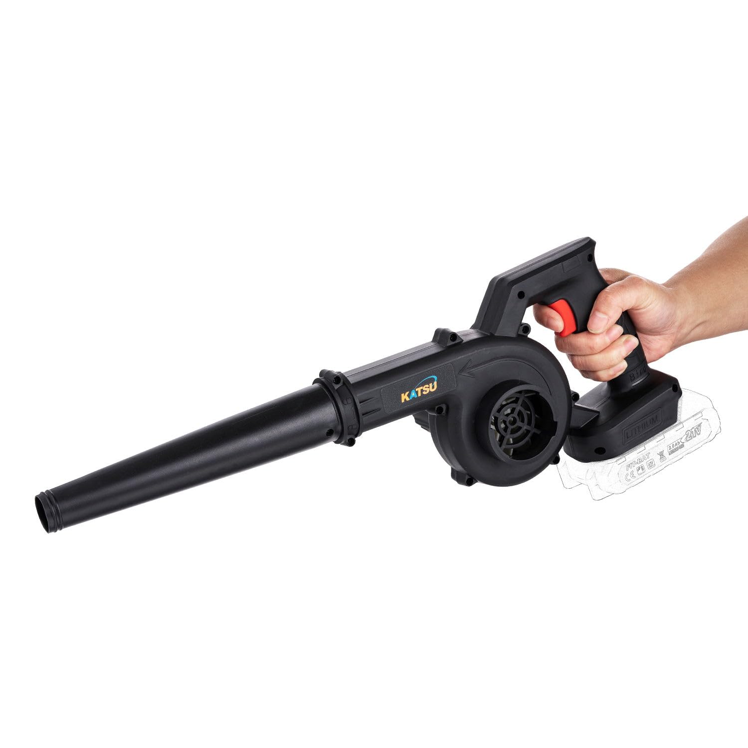 KATSU FIT-BAT 21 V draadloze blazer draagbare stofbladblazer met 2,0Ah batterij en oplader, voor huis tuin gazon onderhoud blazen stofzuigen van bladeren, auto hoek stofwissen (budget