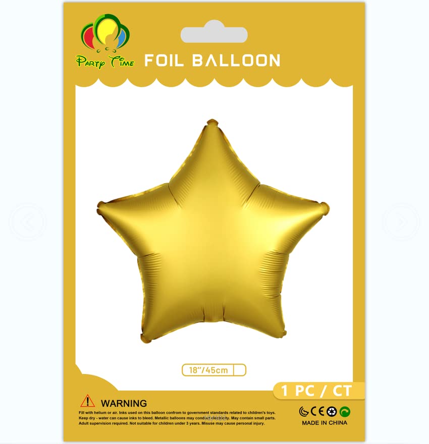 PARTY TIME - 1 Piece Star Shape Matte Gold Foil Balloons 18 Inches Star Shape Mylar Helium Balloons Foil Balloons for Wedding Birthday Party Decorations