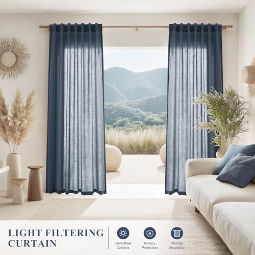 Image of Joywell Linen Curtains 84 Inches Long for Living Room Vintage Blue