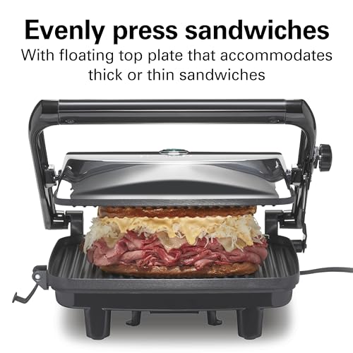 Hamilton Beach Panini Press Sandwich Maker & Electric Indoor Grill with Locking Lid, Opens Wide to Fit Any Thickness for Quesadillas, Burgers & More, Nonstick 8" x 10" Grids, Chrome (25460MNA) by Hamilton Beach - Image 4