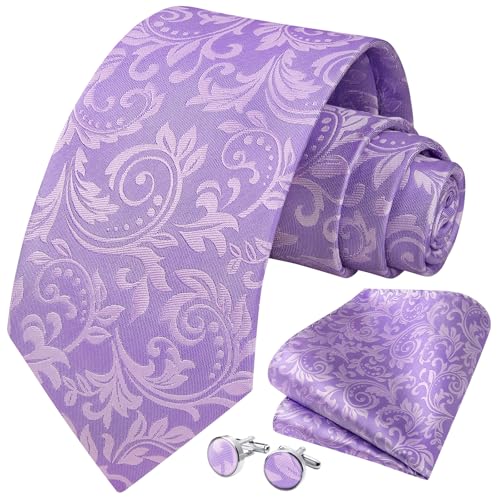 Image of HISDERN Ties for Men Paisley Floral Mens Ties and Pocket Square Cufflinks Set Classic Business Necktie Handkerchief