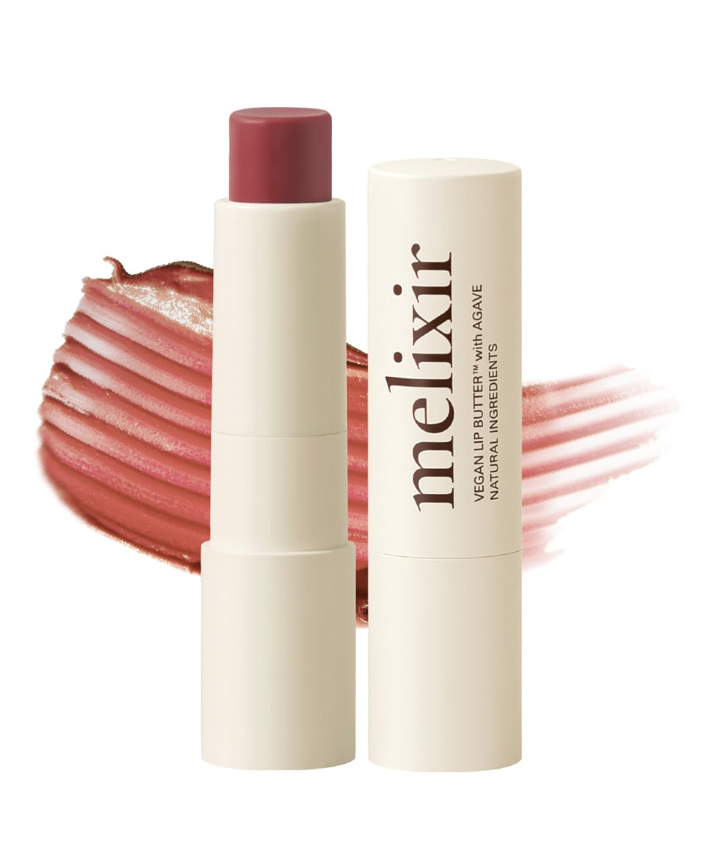 Melixir Vegan Lip Butter (12 Colors), Hydrating Tinted Lip Balm Stick, Bee-Free, Petrolatum-Free, Plant-Based, Moisturizes Dry & Chapped Lips With Shea Butter, Sheer, Natural Finish - #02 Nudy Rose