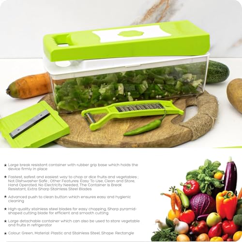 Image of 12 in 1 Multipurpose Chopper, Fruits & Vegetable Cutters, Grater Peeler Chipser, Unbreakable Food Grade Body, Easy Push to Clean Button Slicer Dicer, Chopper for Kitchen