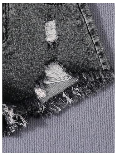 Image of Floerns Girl's Ripped Raw Hem Elastic Waist Straight Leg Denim Shorts with Pockets