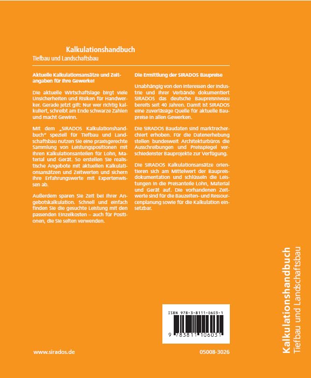 SIRADOS Kalkulationshandbuch 2026 - Tiefbau, Landschaftsbau: Das praktische Nachschlagewerk für die Angebotskalkulation. Mit aktuellen Kalkulationsansätzen!