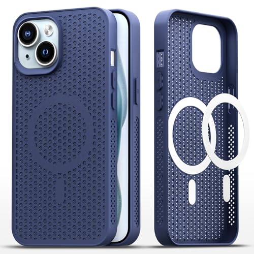 Image of Pikkme Back Cover for iPhone 15 Plus | Honeycomb Cooling Design | Silicone Heat Dissipation | Mag-Safe Compatible | Shockproof Camera Protection Bumper Case (Blue)