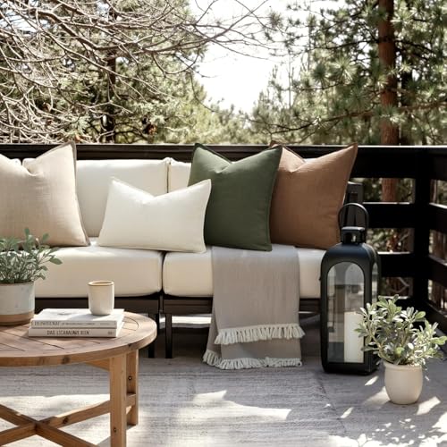 Image of MIULEE Pack of 2 Thick Textured Couch Throw Pillow Covers 18x18, Brown Decorative Pillow Covers, Neutral Linen Cushion Cases for Sofa Bed Living Room Modern Farmhouse Home Decor, No Filling