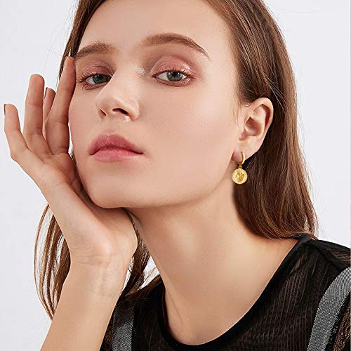 SANNYRA Gold Coin Earrings, Gold Huggie Dangle Earrings for Women, 14K Gold Plated Charm Dainty Hoop Jewelry2