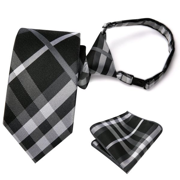 Image of Hi-Tie Father and Son Tie Set Striped Plaid Ties for Men and Boys Silk Necktie Pocket Square Set for Wedding Gifts