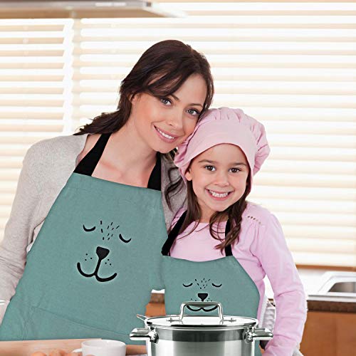 2 Pack Cartoon Apron Cute Bear Parent And Child Apron,Father Mother Son Daughter Matching Set Adult And Kid For Cooking,Baking,Painting,Coffee Shop.party (Green) #TOP3