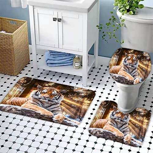 Zifarm Badematte rutschfeste 50x80 cm Tiger Badvorleger-Set 3D Drucken Winter Waldtiere Mikrofaser Flanell Absorbierend… – Bild 6