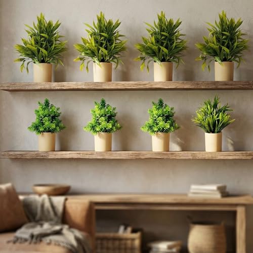 Image of Dekorly Artificial Potted Plants, Artificial Plastic Eucalyptus Plants Small Indoor Potted Houseplants, Small Faux Plants for Home Decor Bathroom Office Farmhouse (Cylinder Brown Pot-8)