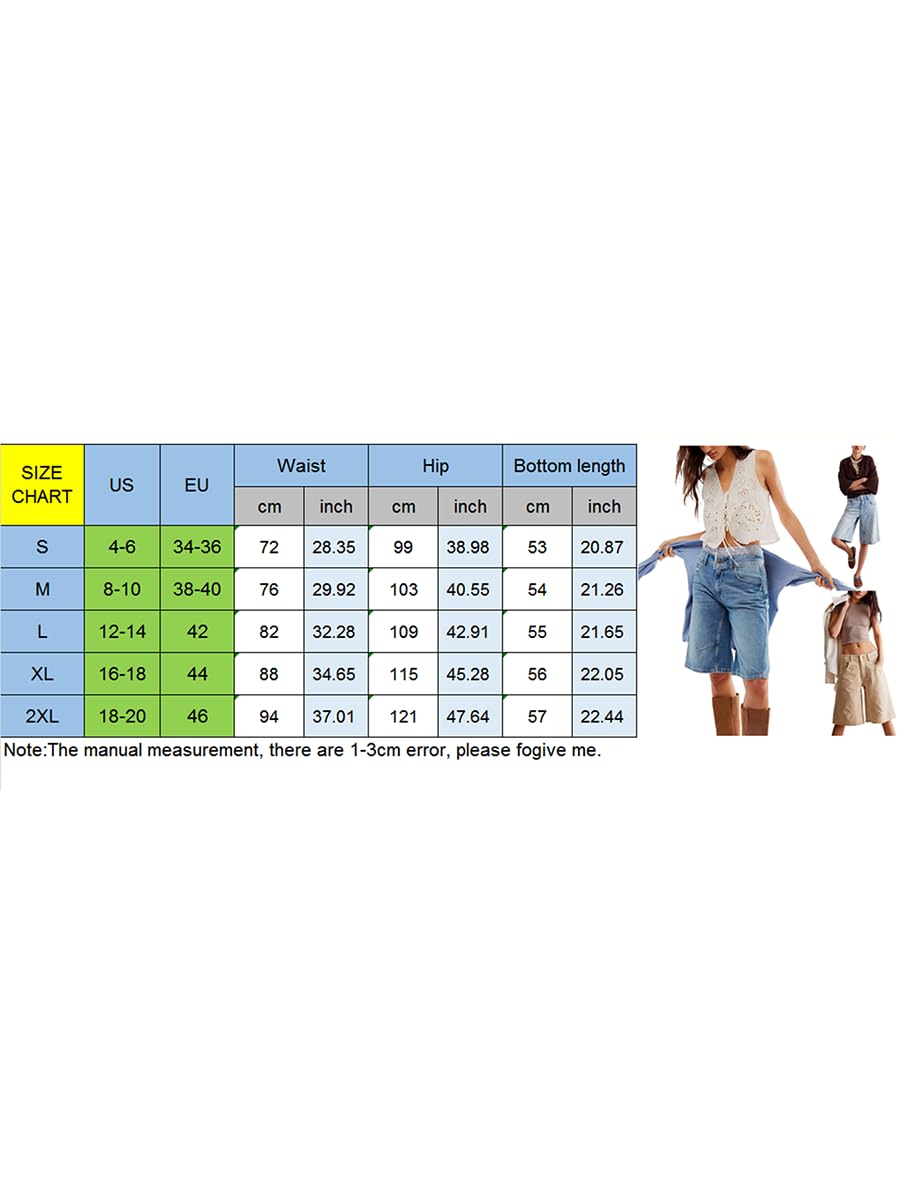 Short en jean ample pour femme - Longueur genou - Style décontracté - Motif cœur - Taille haute - Bermuda ample - Jambe large - Avec poches