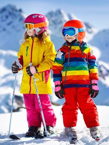 Image of SATINIOR 2 Pairs Kids Waterproof Winter Snow Gloves Ski Gloves for Boy Girl Outdoor Warm Thickening Snowboard