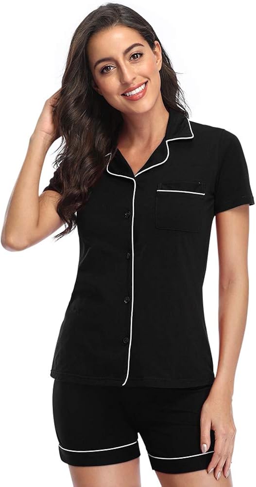 Pajamas for Women Lounge Set Cotton Sleepwear Comfy Soft Long Button Down Lingerie Cotton Nightwear Pajamas Set PJS for Women