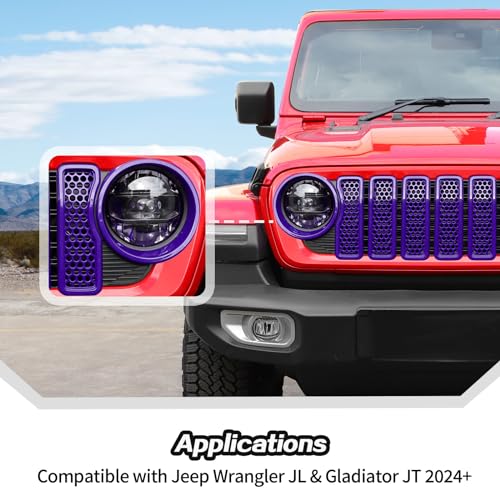 Image of JeCar Mesh Grill Inserts & Headlight Cover Trim Kit for Jeep Wrangler JL JLU 2024+ (Purple)