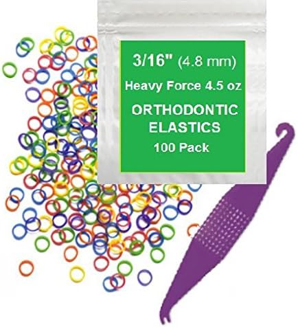3/16 Inch Orthodontic Elastic Rubber Bands, 100 Pack, Neon, Heavy 4.5 Ounce Small Rubberbands Dreadlocks Hair Braids Fix Tooth Gap, Free Elastic Placer for Braces