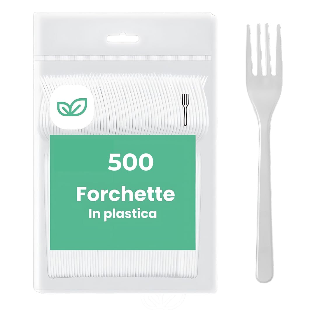 500 Forchette Riutilizzabili in Plastica Resistente – Fino a 20 Utilizzi – Ideale per Uso Alimentare