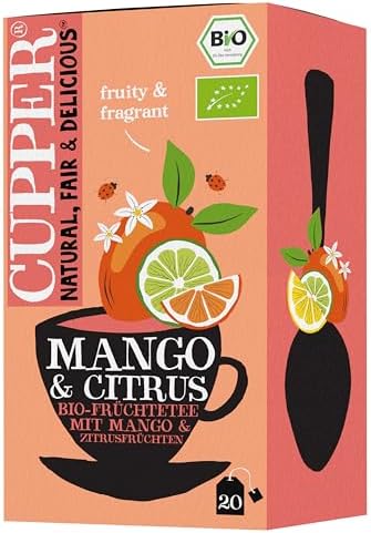 CUPPER - 20 Bolsitas de Infusiones Ecológicas de Mango Citrus - Sin Azúcar Añadido - Apto para Veganos