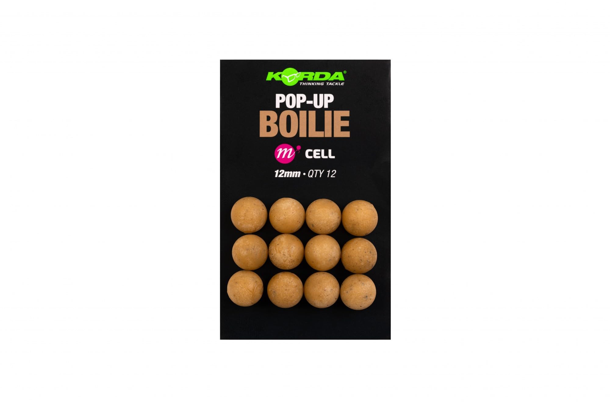 Korda Pop Up Boilie Cell, Imitation Carp Fishing Hookbaits, 12mm, Qty 12, Spinner Rig Ready, Recessed Hair Stop Cavity