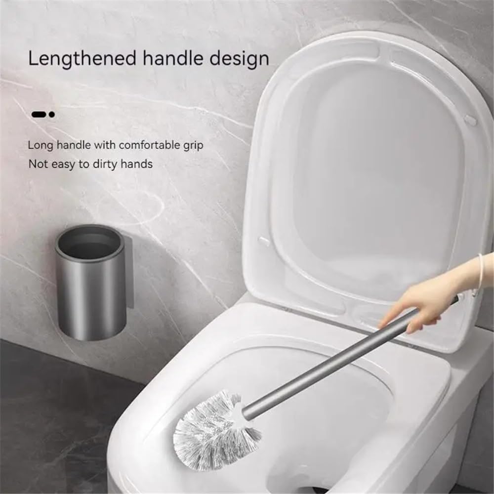 Szczotka WC i Uchwyt Szczotka toaletowa do łazienki, plastikowa głowica szczotki, ścienny aluminiowy uchwyt na szczotkę toaletową Szczotka do głębokiego czyszczenia