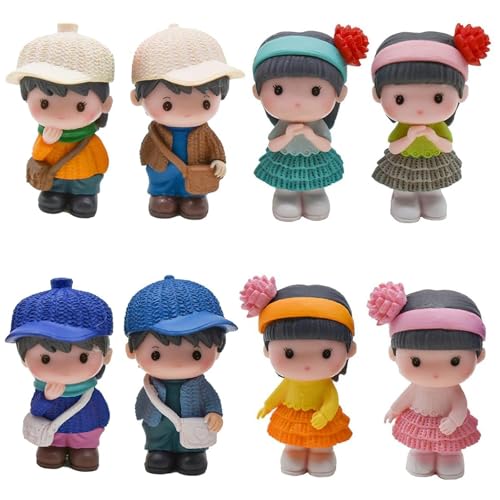 Pinenjoy 8Pcs Mini Boy and Girl Statue Dollhouse People Figures Set Resin Cake Toppers for DIY Birthday Party Gift Fairy Garden Micro Landscape Home...