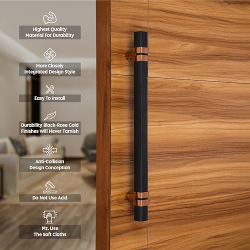 Image of LAPO 48 Inch Square Main Door Handle in Black Rose Gold Finish, Premium Stainless Steel Pull Push Design with Modern Appeal, 3 Years Warranty (Pack of 1)