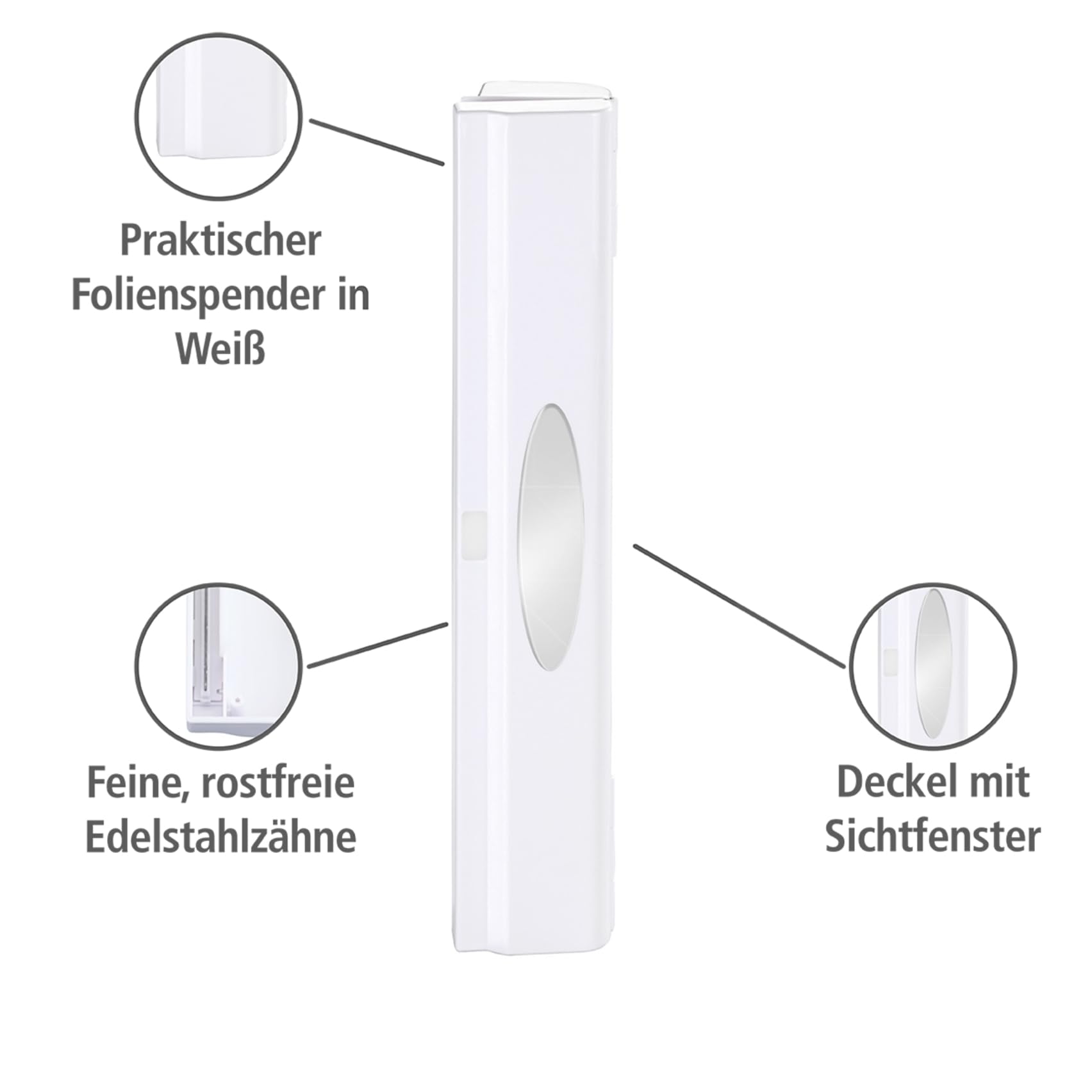 Wenko 86674100 Dispenser di pellicola alimentare Perfect Cutter plastica 41.5 x 8.0 x 6.5 cm, Plastica, Bianco, 38 x 5.2 x 6.7 cm