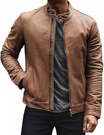 Mens Lambskin Leather Biker Jacket Slim Fit Vintage Motorcycle Suede Jacket
