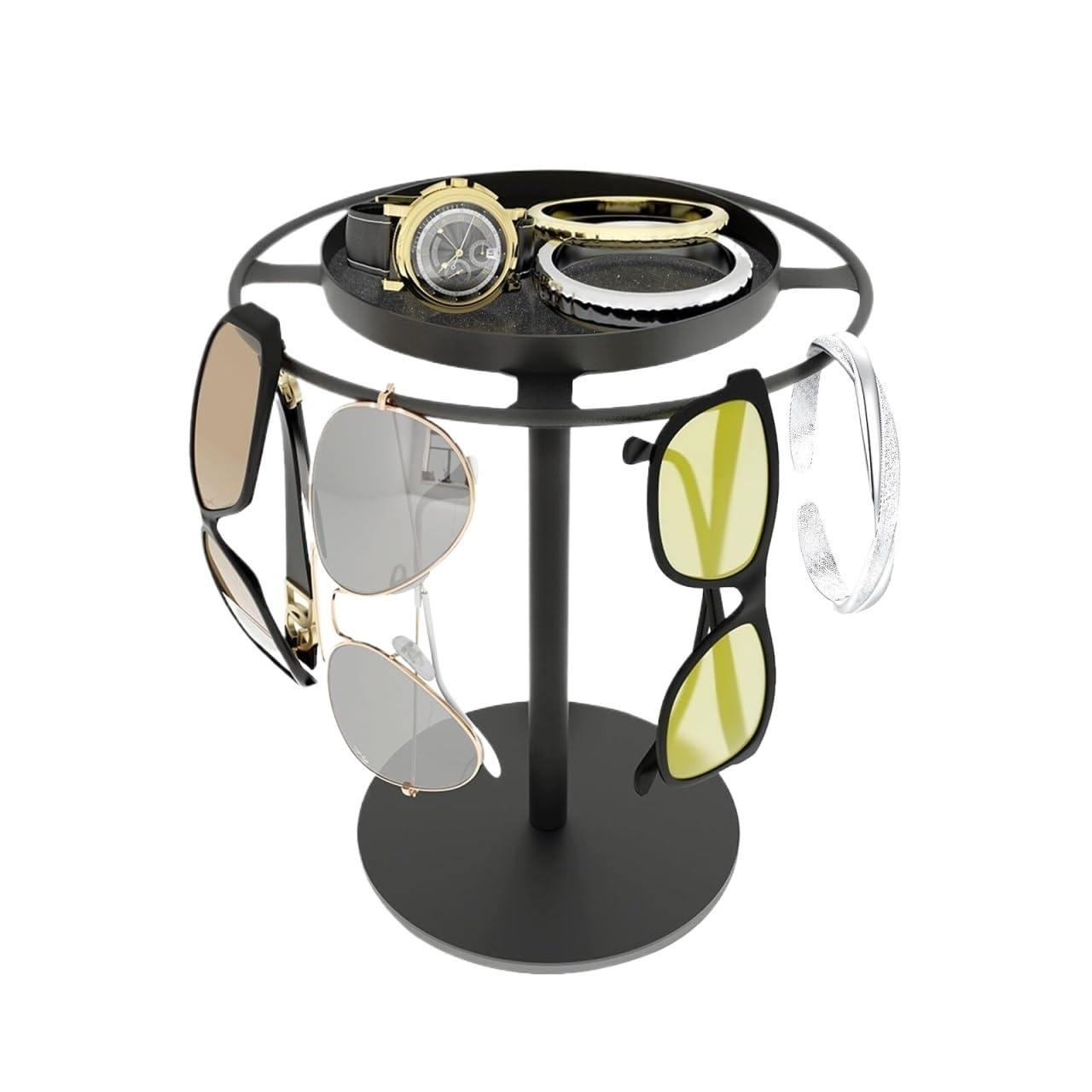 Occhiali Espositore Supporto Porta Occhiali in Metallo con Vassoio Portaoggetti E Cuscinetti Antiscivolo da Tavolo Sunglasses(Black)
