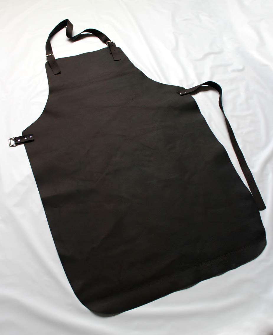Delantal de piel auténtica para barbacoa, jardín, hobby, negro, fácil de limpiar, cómodo