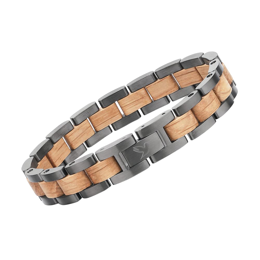 WOODSTAR (SILVER DARK CROCODILE) Bracelet pour Homme en Acier et Bois, Bijoux Écologiques Naturels Réglable B19-001