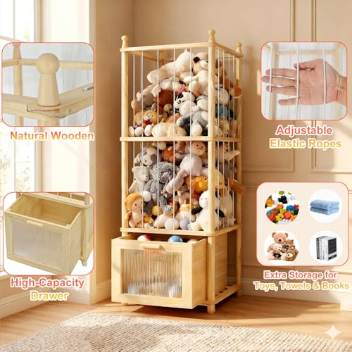 Solid Wood Stuffed Animal Organizer with Clear Drawer - Save Now - Image 3