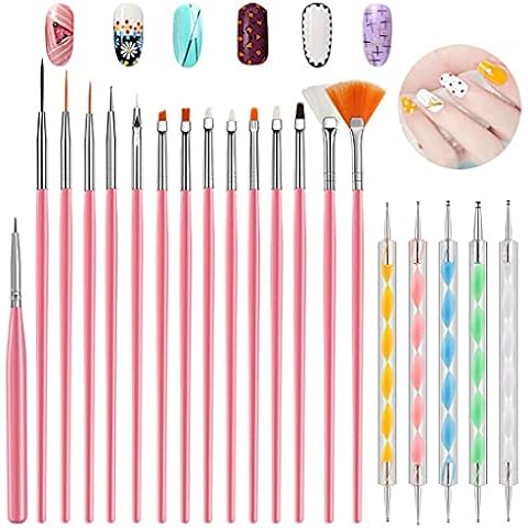 20Pcs Nagel PinselSet 15 Bürste + 5 Dotting Pen Nail Art Pinsel Nagelpinsel Nail Art Pinsel Acryl Pinsel Cover