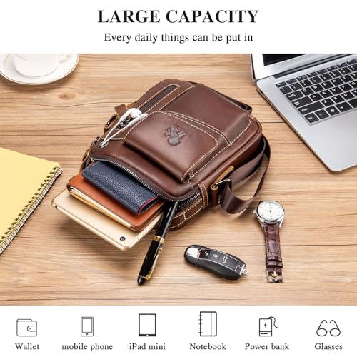 BAIGIO Men's Small Leather Shoulder Bag Messenger Pack Handbag Bag Crossbody Bag Man Purse Sling for Travel Business Work4