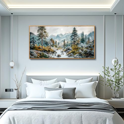 ERQINHUA Large Wall Decor For Bedroom Canvas Wall Art For Living Room Office Decorations Forest Tree Paintings Rivulet View landscape Wall Pictures Artwork Modern Home Decor Wood Framed 20x40 In