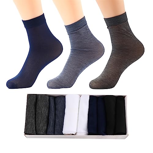 Leadigol 10 Pairs Mens Ultra Thin Dress Socks,Soft Sheer Business Socks,Ultra Thin Breathable Ankle Socks,Silk Sheer Dress Socks