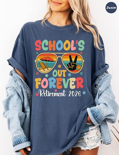 Schools Out Forever Retirement 2026 Teacher T-Shirt Retro Retired 2026 Shirts for Women Retirement Gifts for Women Men Retired Teachers