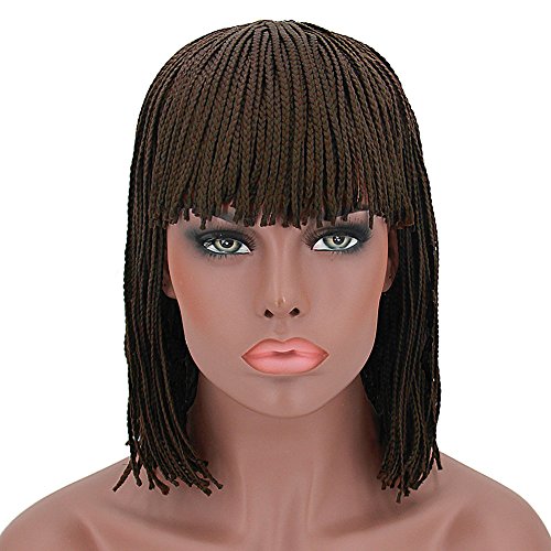 Wigs for Women Brown Hair Short Bob Braided Wigs with Bangs Synthetic Hair Costume Wig with Wig Cap (12 inch) Z078BR