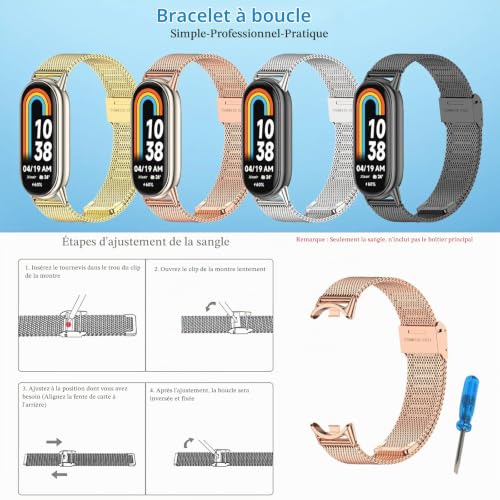 Xisair Bracelet de Remplacement en Métal pour Xiaomi Band 8, 9 et 10 – vue 5