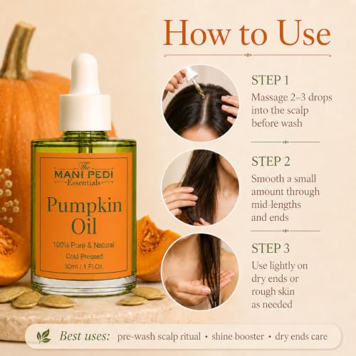 Image of TMPE Pumpkin Seed Oil for Hair Growth & DHT Blocking - Cold Pressed Pumpkin Seed Hair Oil for Scalp Health, Dandruff & Thicker Hair - 30ml