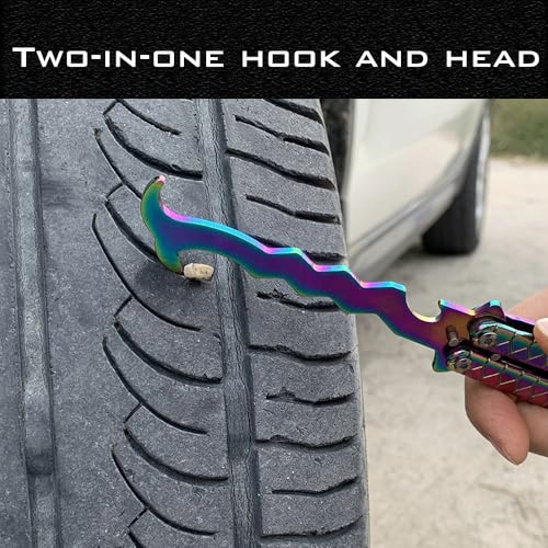 Image of Tire Stone Removal Hook, Automotive Hook, Tire Picker, Multifunctional Collapsible Portable Removal Tool, Car tire Cleaning Tool,Removing Stones from car Tires (Black+Chromatic)