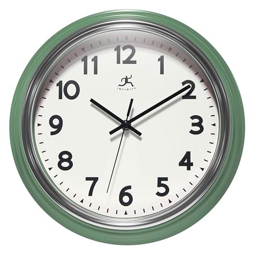 Infinity Instruments Retro 12 Inch Round, 1950's Vintage Style, Easy to Read, Silent Ticking, Quartz Movement, Battery Operated, Indoor Use - Wall Clocks for Kitchen, School, Living - Green